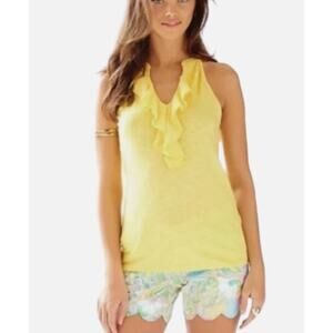Lilly Pulitzer Starfruit Yellow Cleo Ruffle Collar Sleeveless Tank Size XL